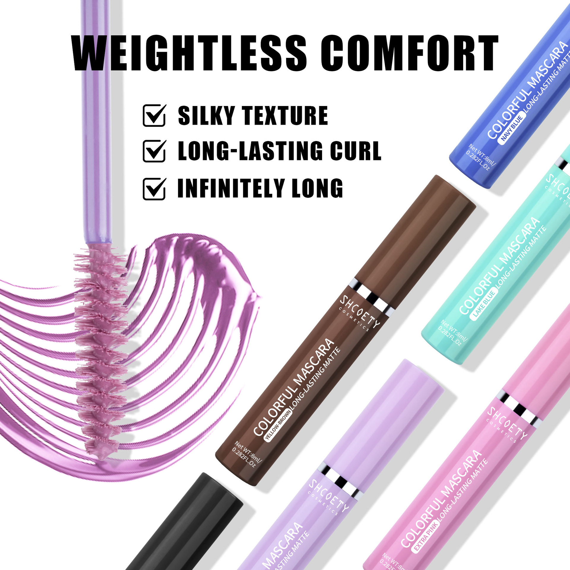 SHCOETY cross-border colored mascara is waterproof, non-smudge, long, thick and curly, a best-selling makeup for Christmas stages Specification drawing