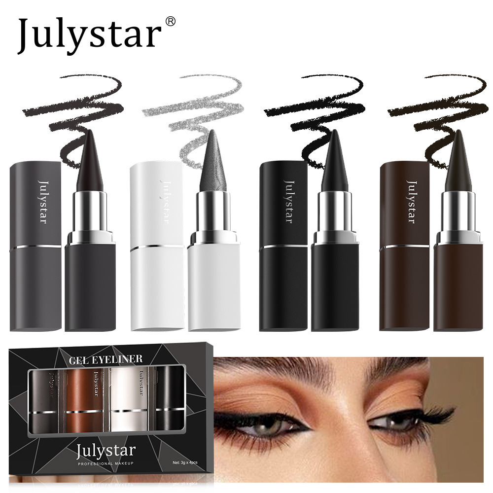 Cross-border bestseller 4-color Eyeliner cream set: Cool Black, Natural, long-lasting, waterproof, quick-drying, matte Eyeliner details Picture