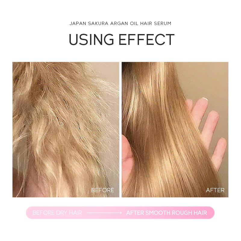 LAIKOU Japanese Cherry Blossom Argan Hair Care Essence 60ml, Hair care in English packaging, in stock, Cross-border wholesale Application Scenario