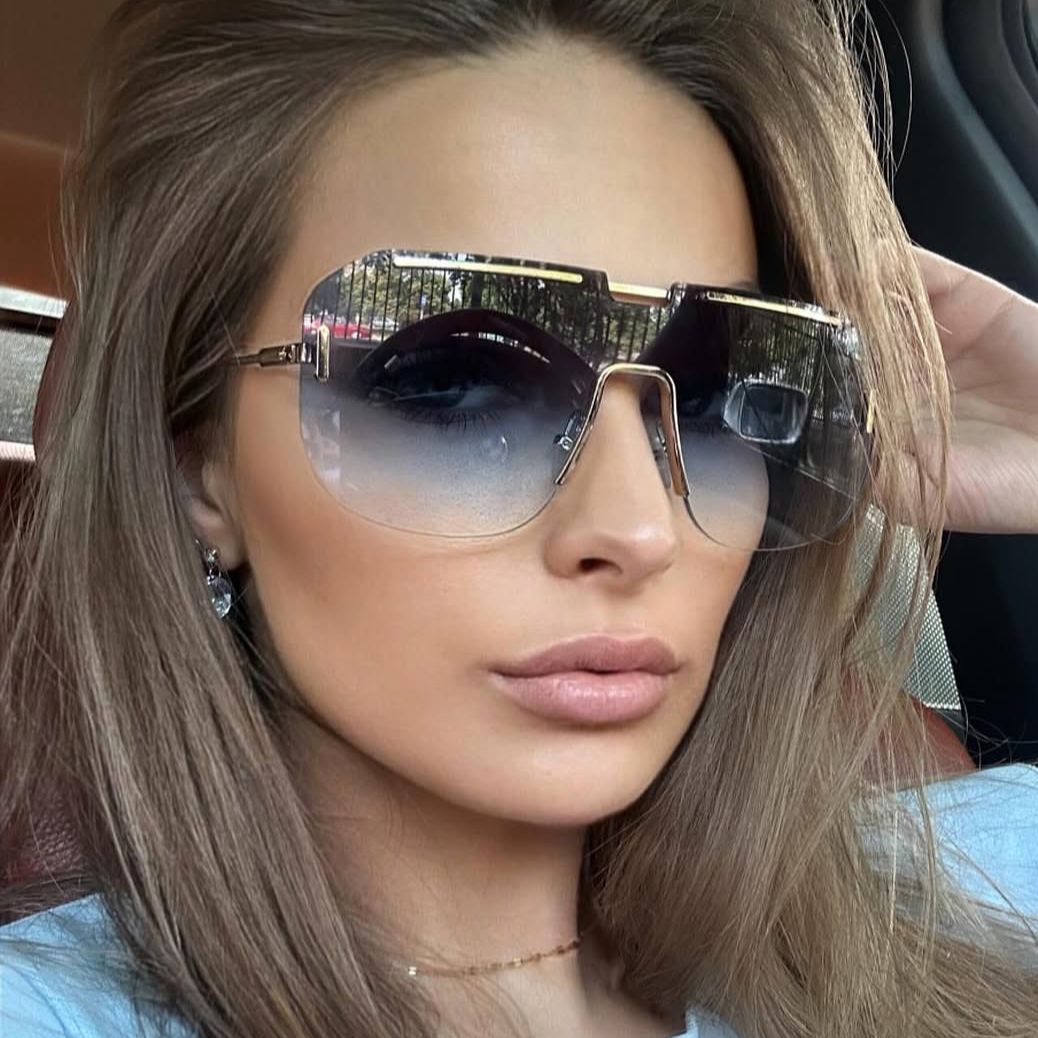 Square large-frame one-piece sunglasses, frameless sunglasses, fashionable European and American trend metal sunglasses, high-end feel for ladies full figure