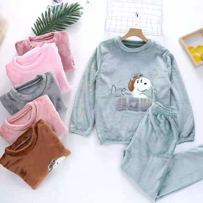 儿童家居服绒料睡衣套头秋冬外销童装大童居家服保暖法兰绒海岛绒新款家居服