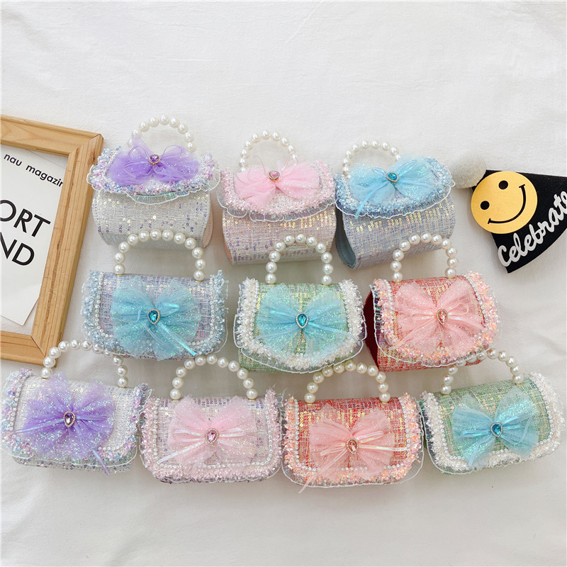New children's bags, summer fashion crossbody bag, girl pearl hand-held princess bag, chanel-style coin purse full figure