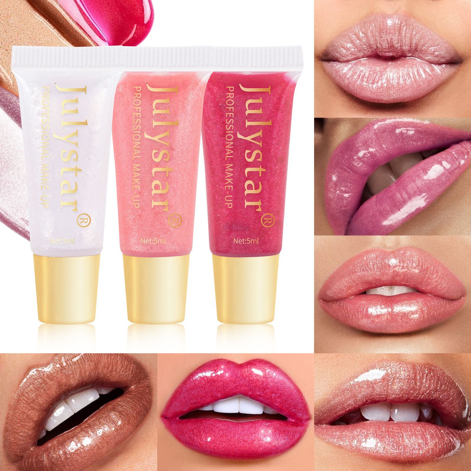Julystar Moisturizing and Hydrating Pearlescent Lip Gloss Long-lasting Water Repellent Lip Oil Easy to Color Lip Makeup wholesale Specification drawing