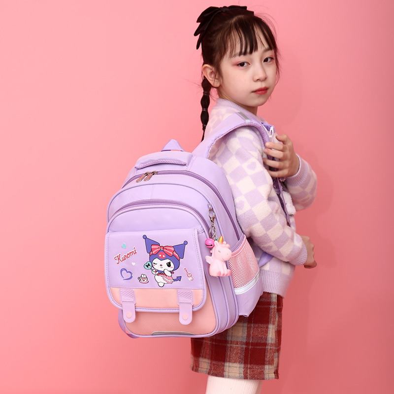 The new Kuromi schoolbag is a high-appearance-level cartoon color-blocking printed children's backpack for girls in grades one and two details Picture