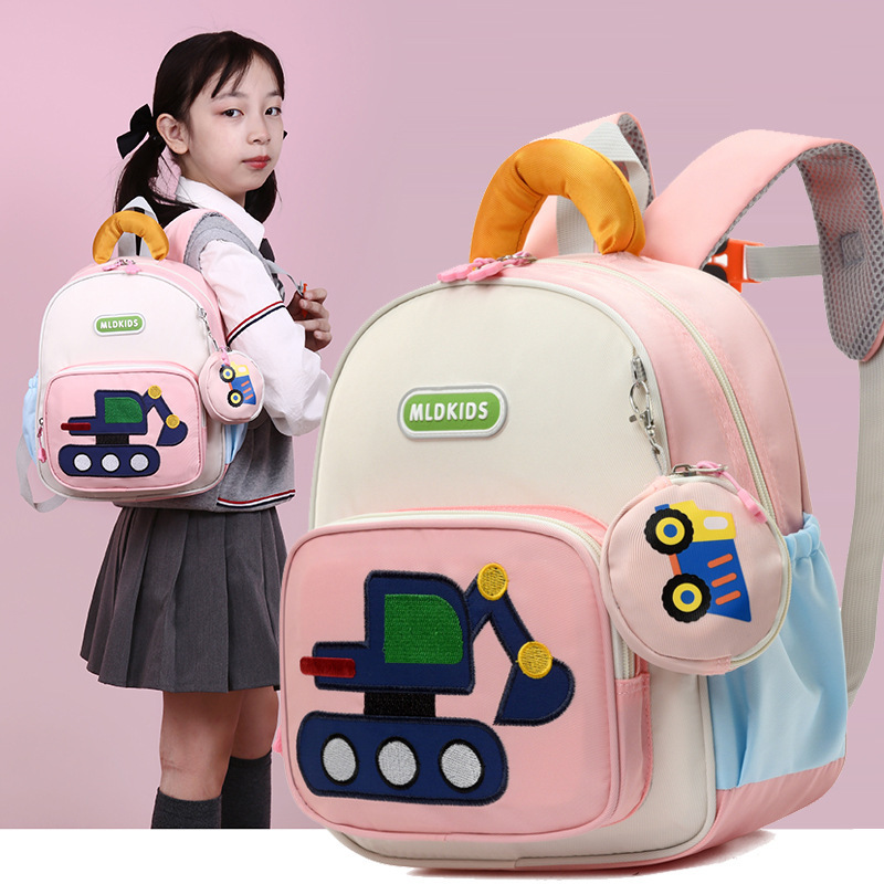 Children's car schoolbags, cartoon and cute boys, excavators, girls, kindergarten backpacks, lightweight kids' backpacks Specification drawing