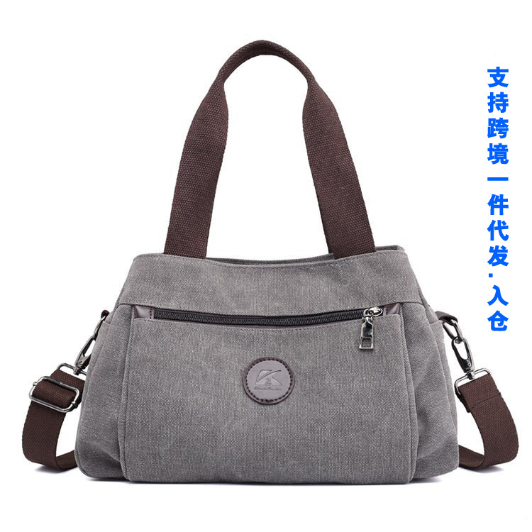 New casual canvas European and American women's single-shoulder bag, solid color trendy women's bag and handbag, cross-border one-piece consignment worldwide details Picture
