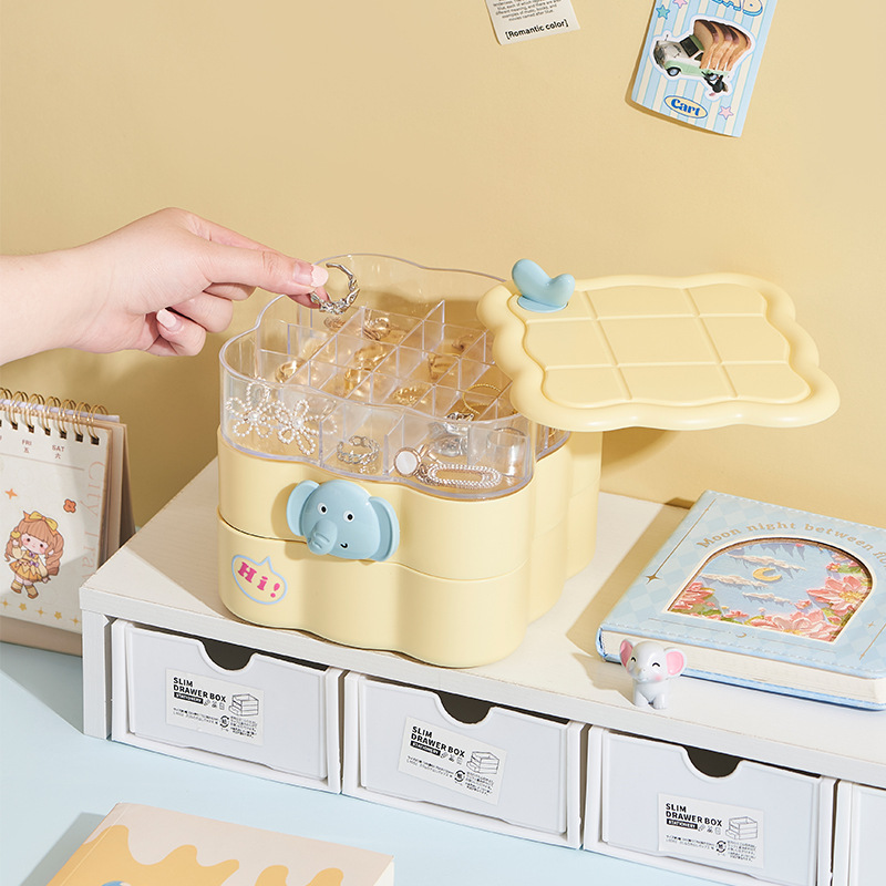 M80-6664 Cute cartoon multi-layer rotating jewelry box, ring and necklace storage box, desktop accessory organization box Item Picture