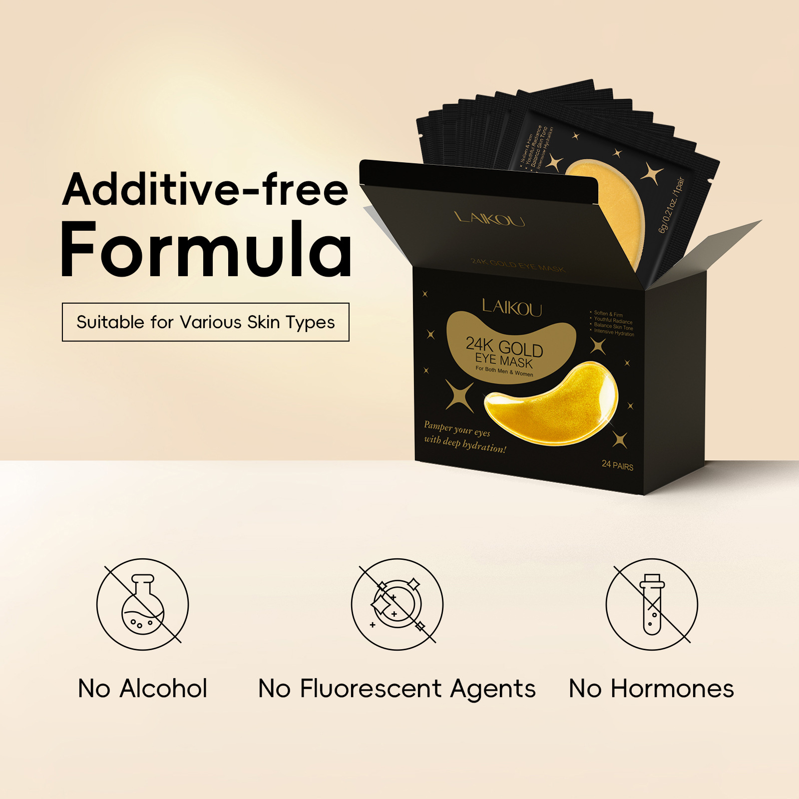 Cross-border new product LAIKOU GOLD EYE MASK Gold Eye Mask Patch 6g24 pieces 1 box Collagen Egg Eye Mask Application Scenario