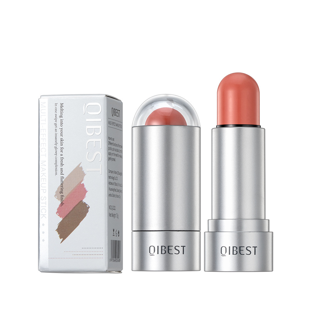 QIBEST multi-functional makeup stick, high-gloss blush, contouring, pearlescent and matte, naturally brightens the face, easy to apply makeup Item Picture