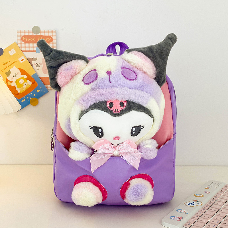 New cartoon fashion kindergarten backpack, children's bag, Kuromi cute plush doll bag, detachable details Picture