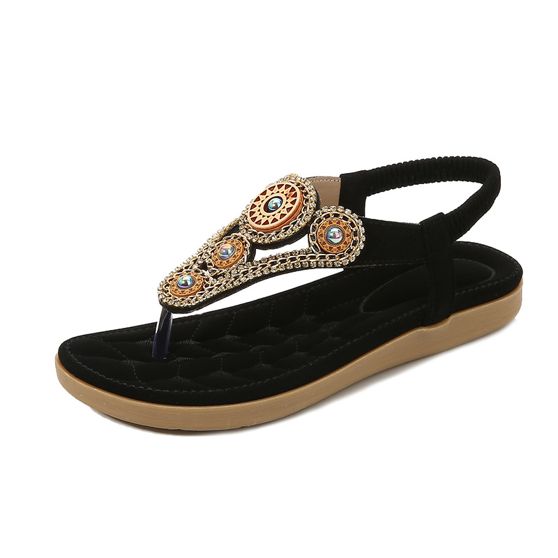 slippers2025 Bohemian summer new collection of sandals: Simple and casual, flat toe clamping and comfortable rhinestone sandals Specification drawing