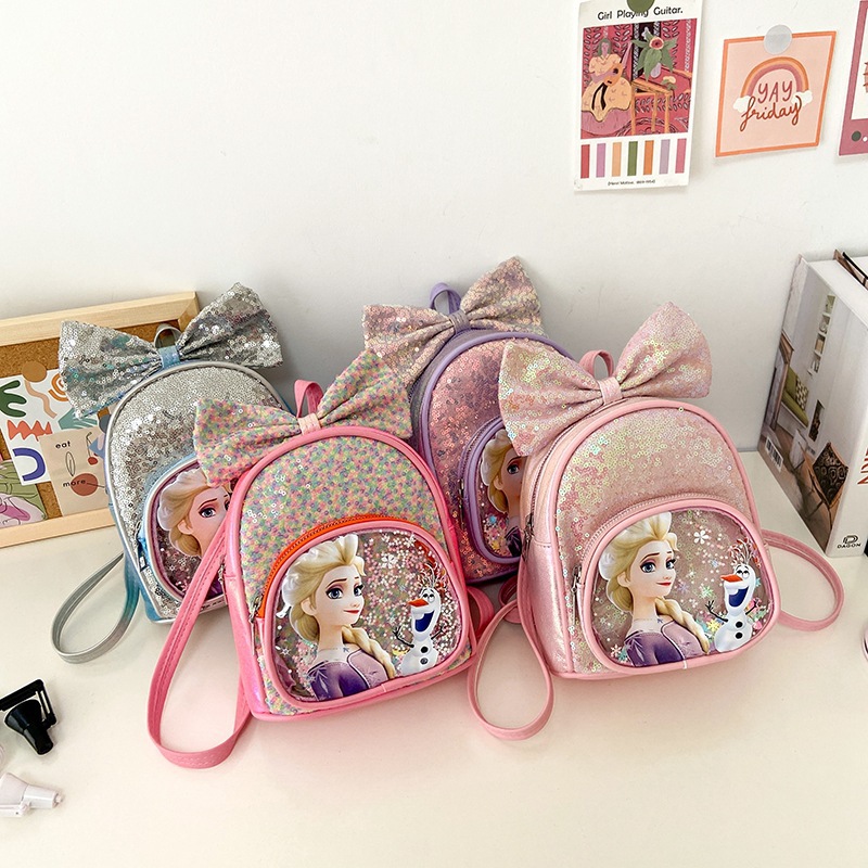 New cartoon and fashionable sequined children's schoolbags, travel small backpacks, girls' backpacks, versatile and cute princess bags full figure