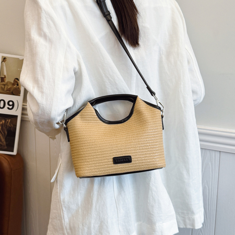 Fashionable bucket bag for women 2025 Summer new style work and commuting patchwork woven bag, simple and casual single-shoulder small bag, trendy Specification drawing
