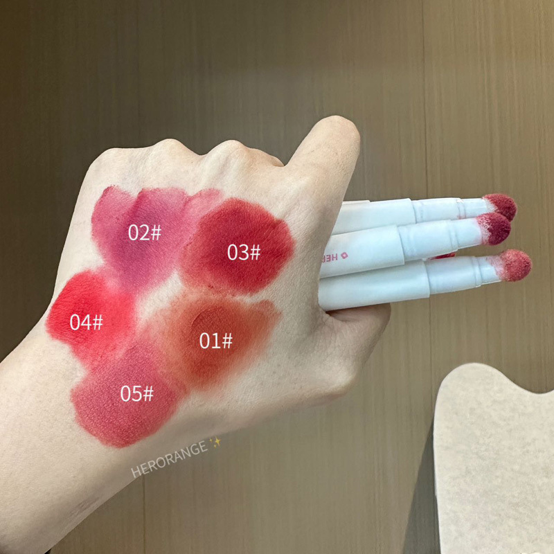 HERORANGE~ Cute Color Air Lip Gloss Matte Cushion Lip Cream Lip Powder Cream for Women to look fair without makeup in brick red for autumn and winter Specification drawing