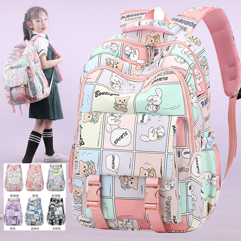 The new schoolbag is dirt-resistant for primary school students. It has a large capacity for grades 34 and 56 and a high appearance level printed backpack for junior high school students details Picture