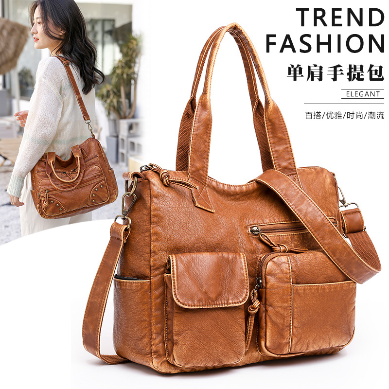 New women's bag 2023, European and American retro large-capacity tote bag, middle-aged mom bag, single-shoulder crossbody bag, export backpack full figure
