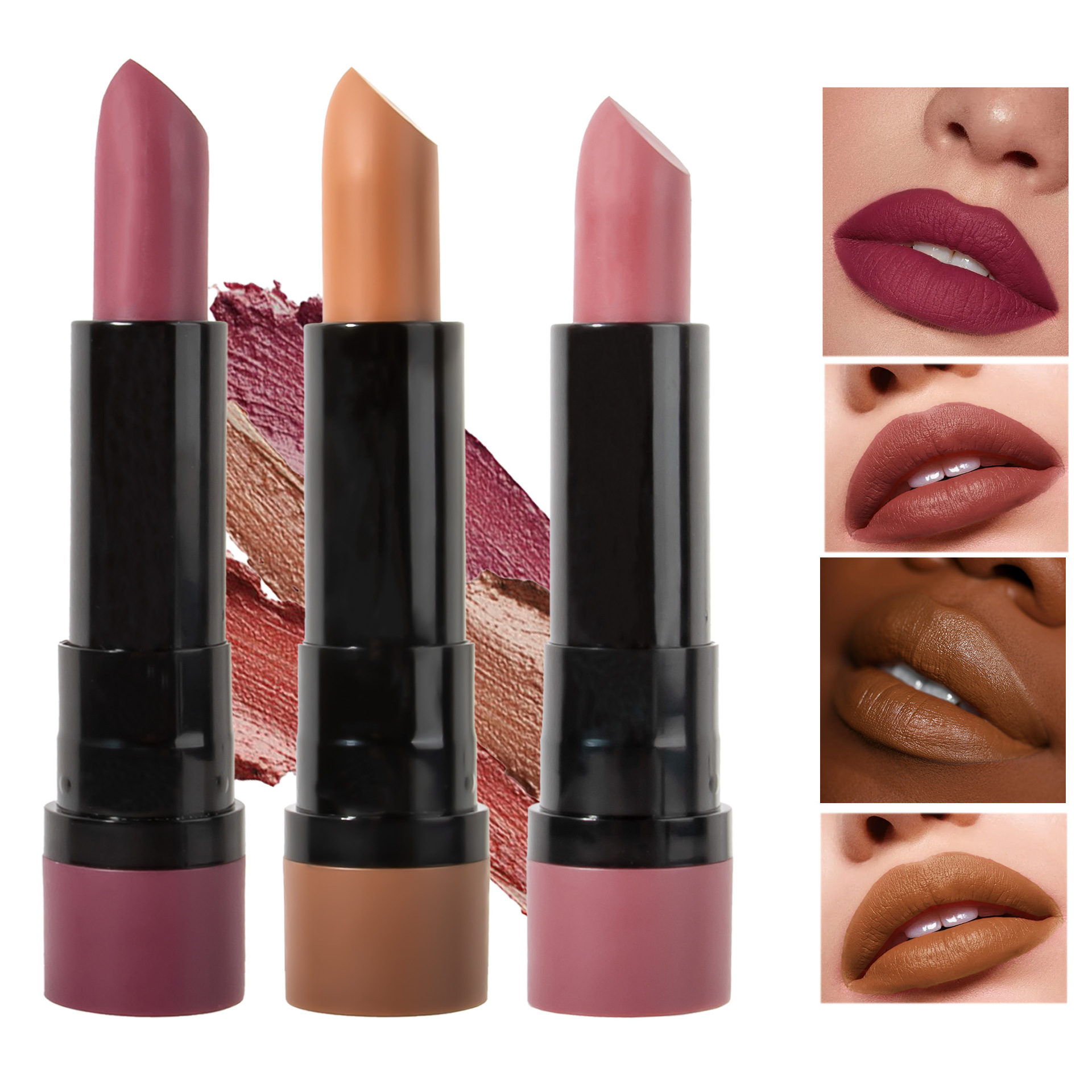 Cross-border makeup 5-color matte nude lipstick is not easy to stick to cups, waterproof and does not fade. The velvet matte lipstick is easy to apply full figure