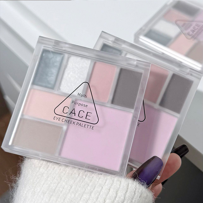 Multi-functional eye and cheek makeup eyeshadow blush, one set for multiple uses. Source supply of matte pearlescent pink series eyeshadow details Picture