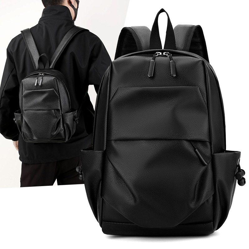 New fashionable and trendy PU leather backpack, large capacity, versatile for commuting, single-shoulder bag in solid color, casual student schoolbag for men full figure