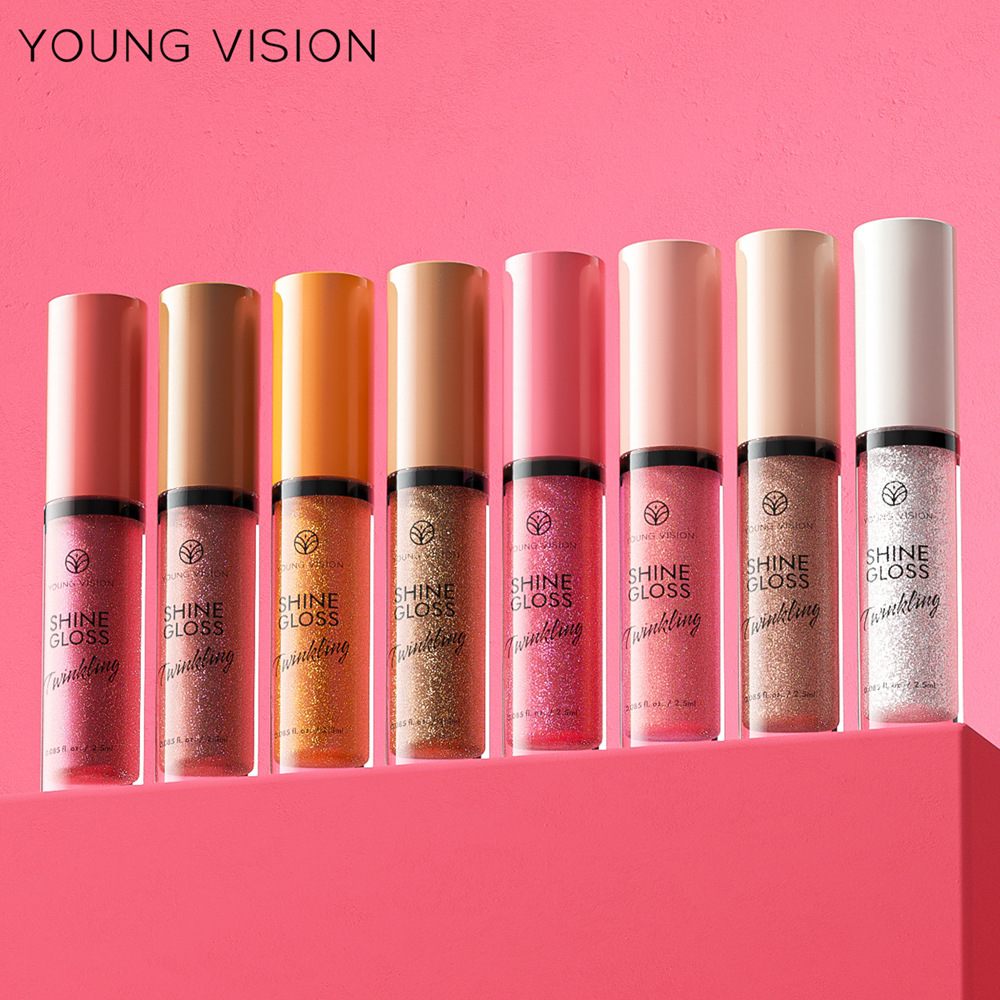 YOUNG VISION Fine Sparkling Lip Gloss, 8-color pearlescent lip gloss, ice-clear and pure, layered lip gloss full figure