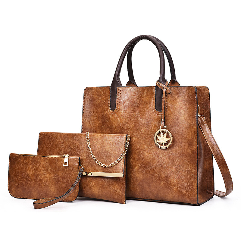 Wholesale of 2022 new style European and American fashion three-piece set mother-and-child bags, large-capacity single-shoulder hand-carry crossbody bags from the manufacturer details Picture