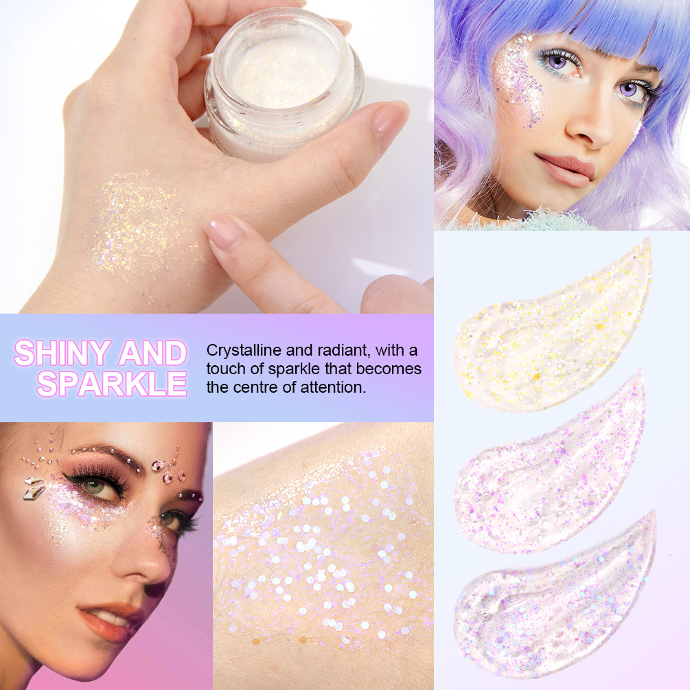 QIBEST Glue-free Sequin Gel, Sequin Brightening, Highlighter Glitter Eyeshadow Cream, Facial Sparkling Stage Makeup details Picture