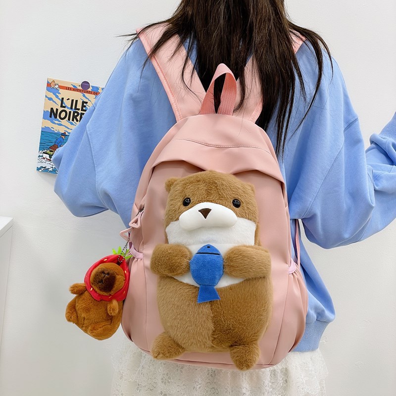 Plush toy backpack for girls, new cute otter backpack for primary school students, casual and lightweight children's backpack full figure