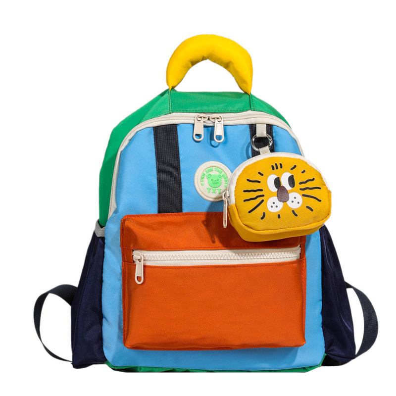 Korean version kindergarten backpacks for boys and girls, 3-6 years old, 9 babies, children's backpacks, dopamine color-blocking backpacks Item Picture