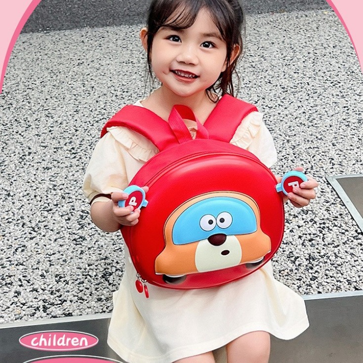 2024 New kindergarten schoolbag, cute car baby, lightweight backpack, eggshell backpack for boys and girls to go to school full figure
