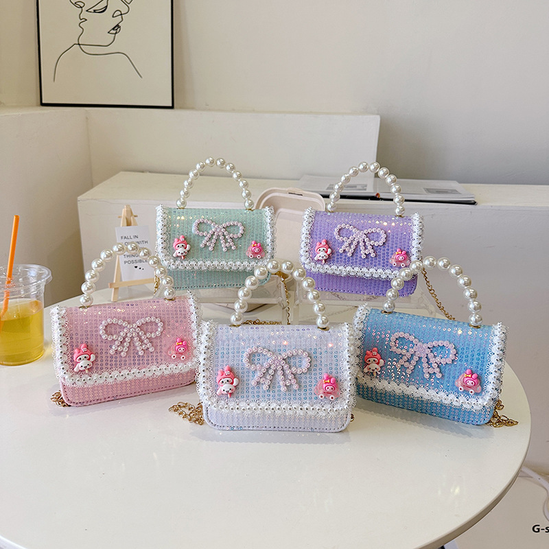 2025 New cute bow princess bag, pearl hand-held, fashionable and versatile, single-shoulder crossbody bag, coin purse, Korean version Specification drawing