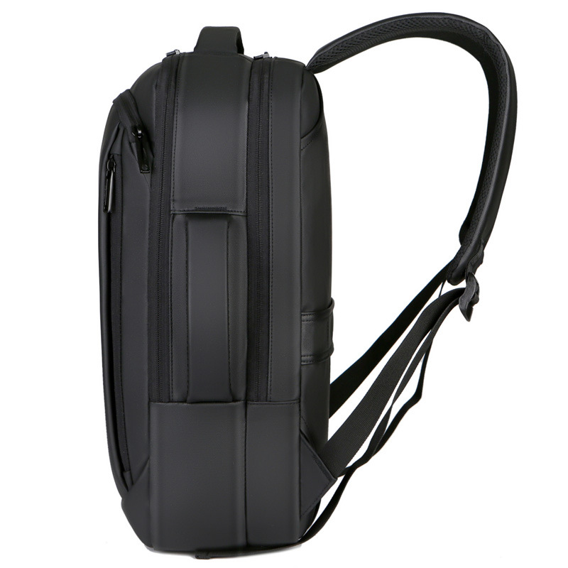 Cross-border men's backpack, USB business travel backpack, 15.6-inch leather film water-resistant computer bag with logo printing details Picture