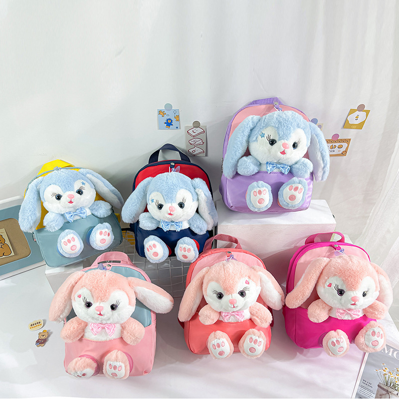 Cartoon kindergarten backpack 2022 New Style children's schoolbag, cute plush rabbit doll backpack for export full figure