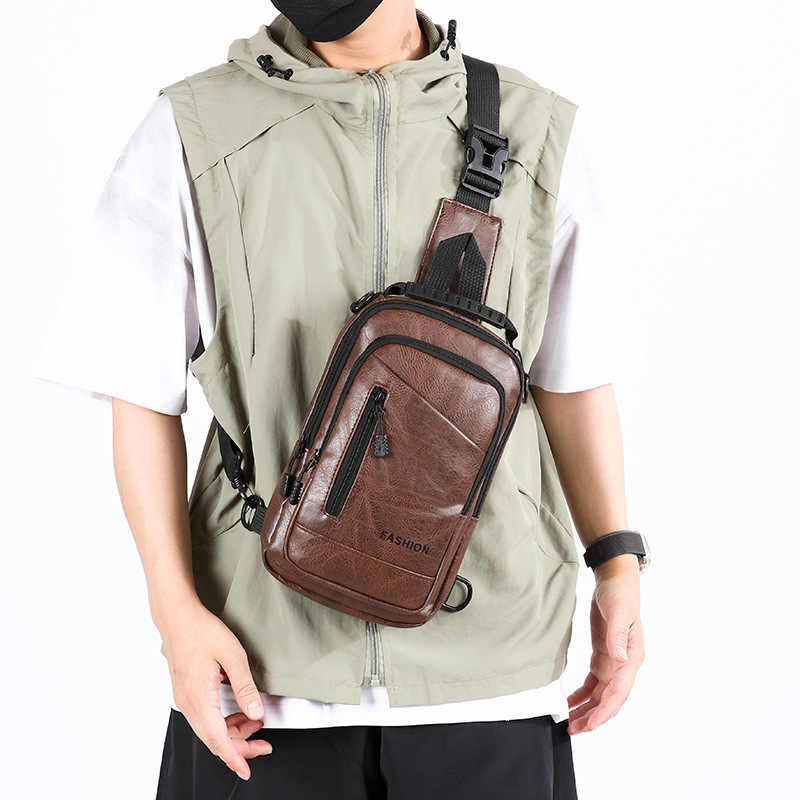 New soft leather chest bag, Korean-style single-shoulder bag, men's crossbody bag, waist bag, multi-functional small backpack Application Scenario