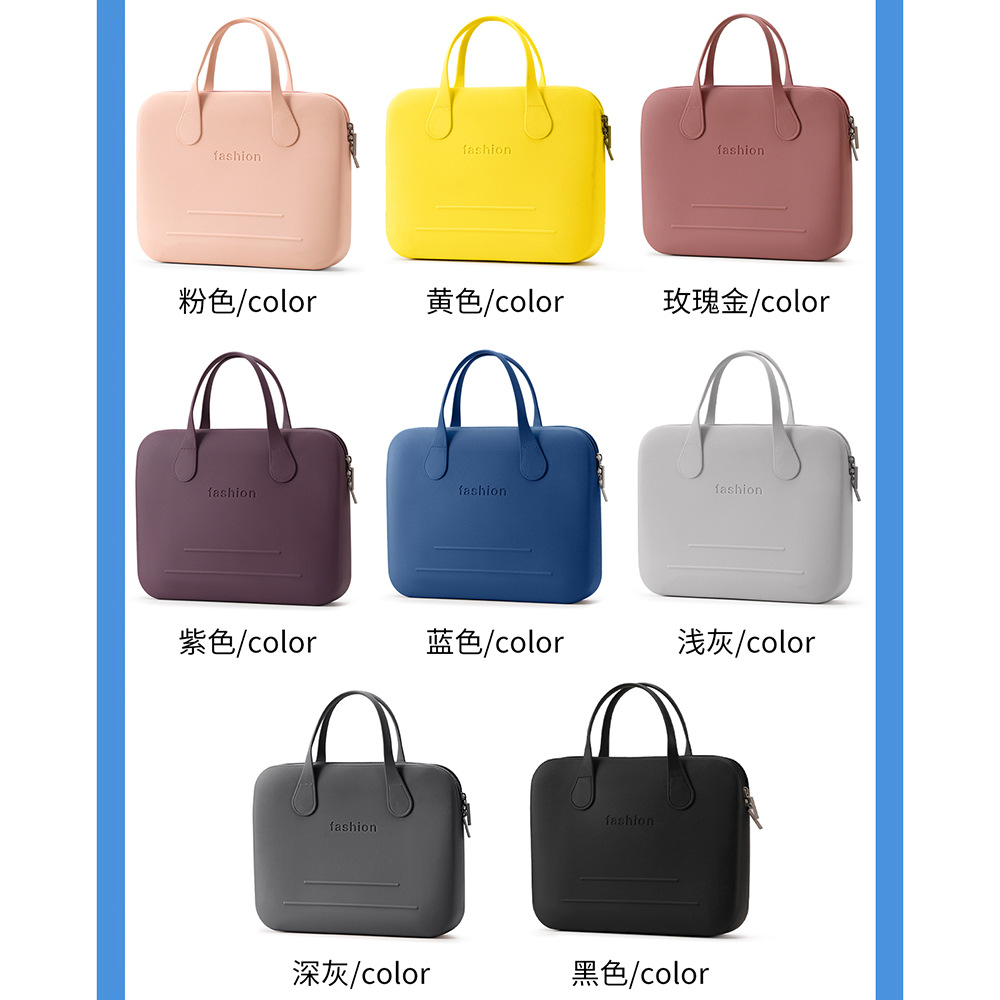 New cross-border silicone handbag, computer bag, women's makeup bag, fashionable macaron, simple and portable, waterproof storage bag Specification drawing