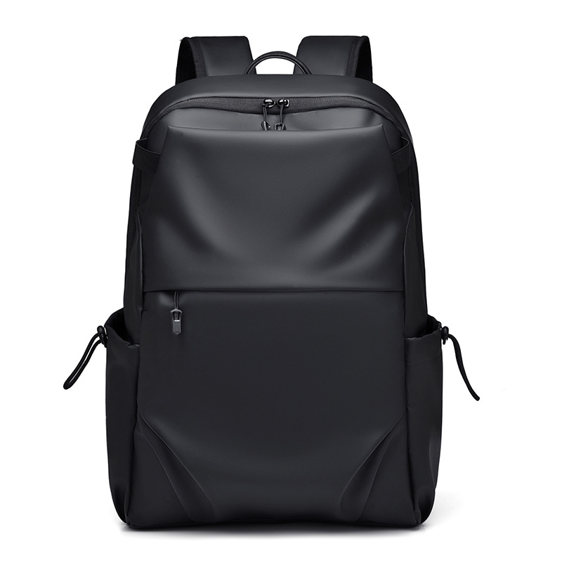 Waterproof leather film pleated backpack for men, Korean version, durable, simple and solid color casual backpack, computer bag, student schoolbag Item Picture