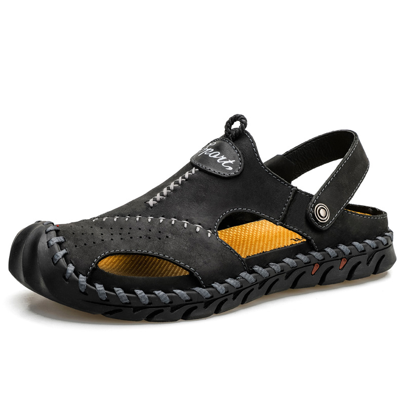 Cross-border large-sized genuine leather men's sandals, beach flip-flops, two-in-one men's casual cool leather shoes, top layer cowhide men's shoes, breathable full figure