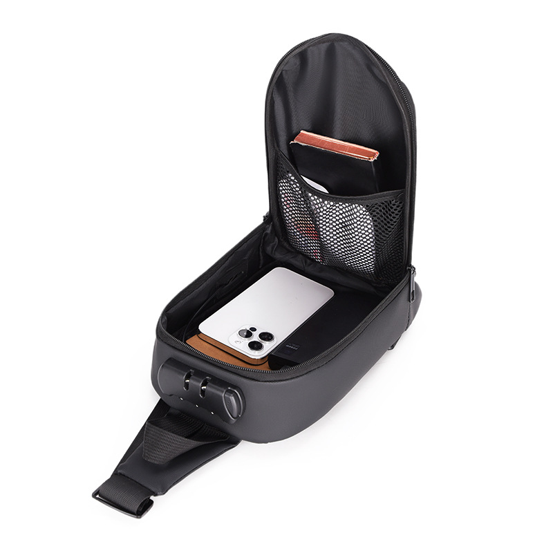 Men's crossbody bag with password lock, black large-capacity sports motorcycle bag, single-shoulder crossbody men's chest bag Application Scenario