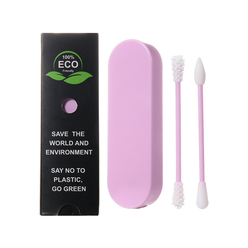 Double-ended silicone cotton swabs can be reused. Cosmetic cotton swab sticks with pointed and round ends. Silicone ear cleaning tools A Item Picture