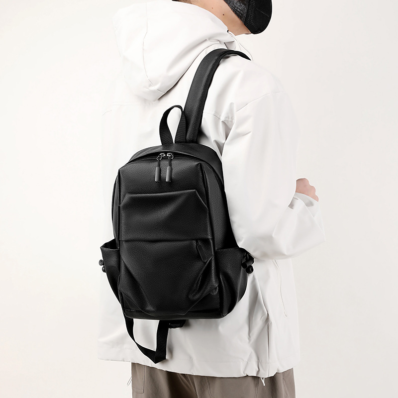 New fashionable and trendy PU leather backpack, large capacity, versatile for commuting, single-shoulder bag in solid color, casual student schoolbag for men Specification drawing