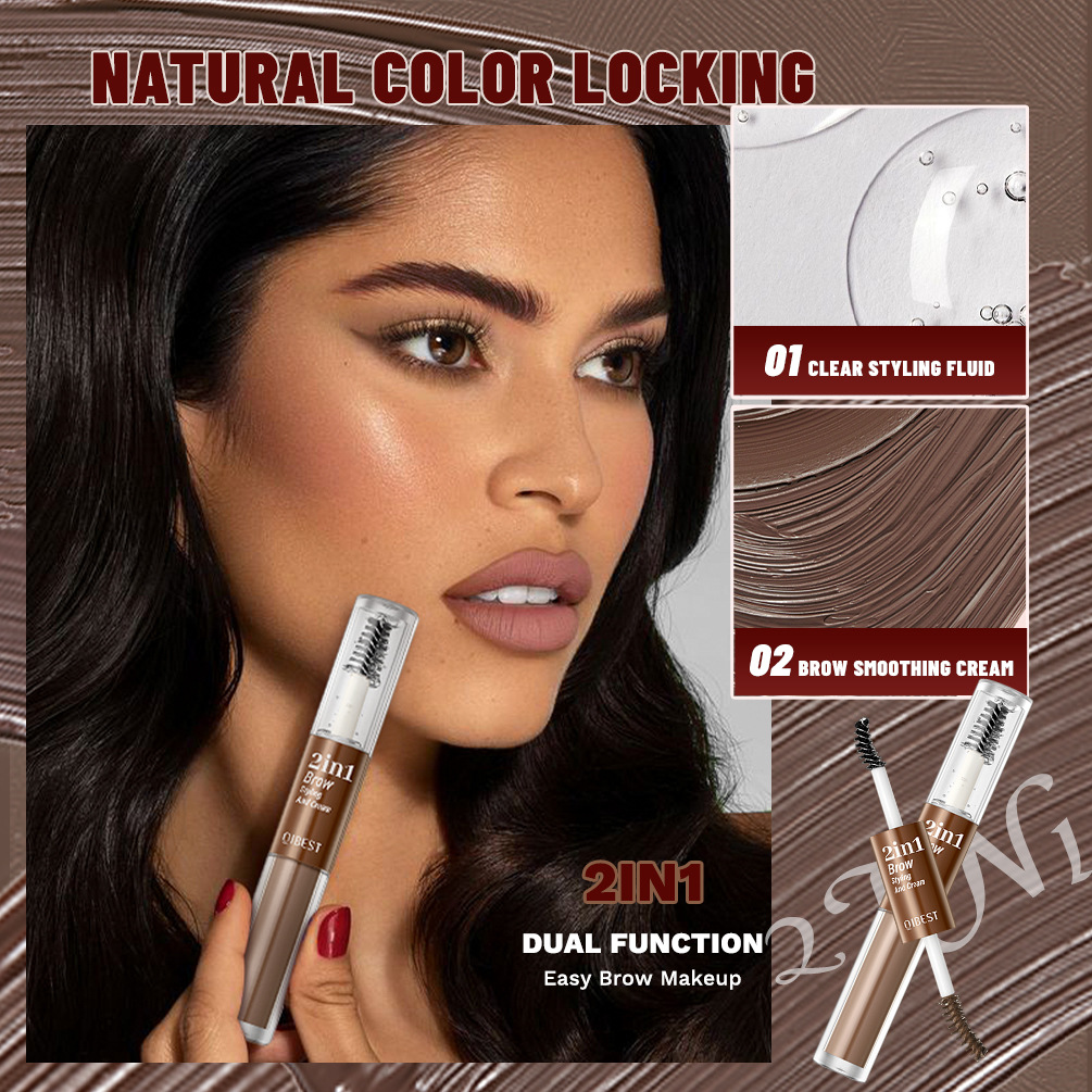 QIBEST Cross-border Double-Head Eyebrow Dye is a long-lasting, waterproof, sweat-proof, non-smudging, natural three-dimensional liquid eyebrow styling liquid details Picture