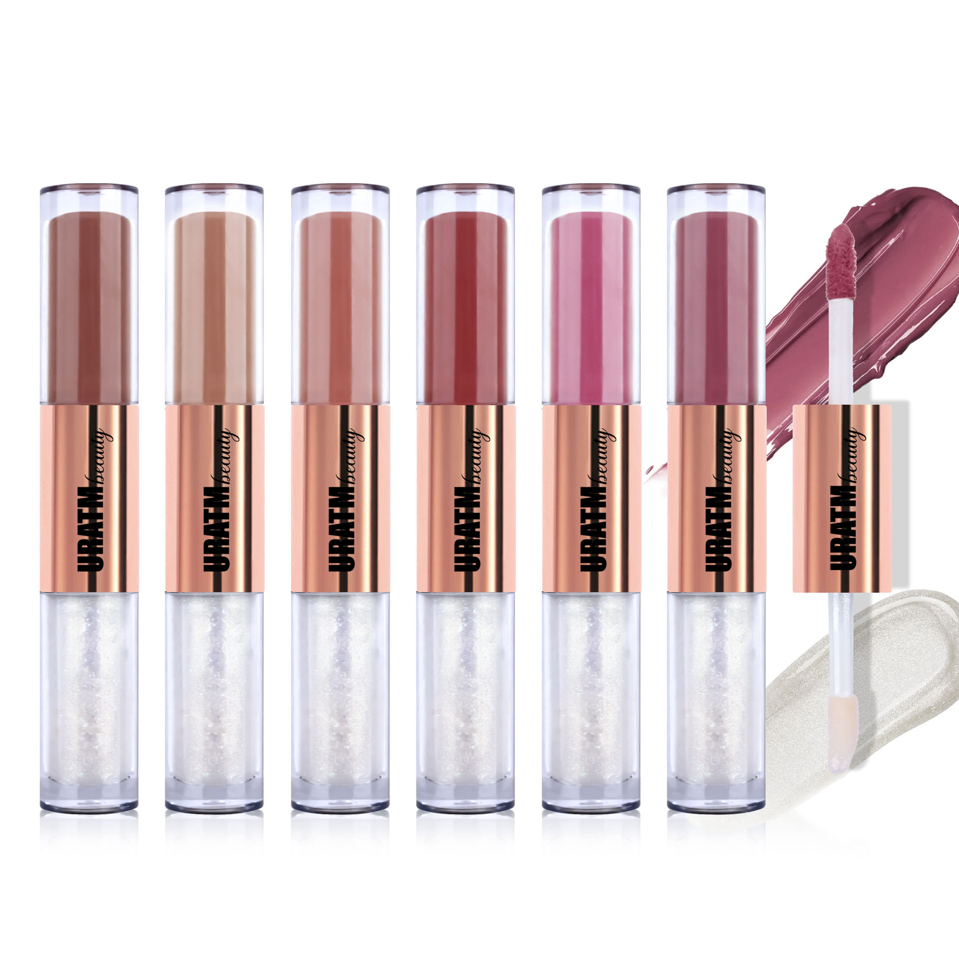 SHCOETY Cross-border double-head lip gloss matte laminated pearlescent fine sparkling lip gloss is not easy to stick to the cup and does not fade for a long time Item Picture