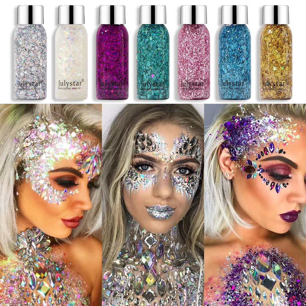 Julystar Beauty Stage Makeup Glitter Eyeshadow Liquid Facial and Body Sequin Gel Liquid Eyeshadow Application Scenario