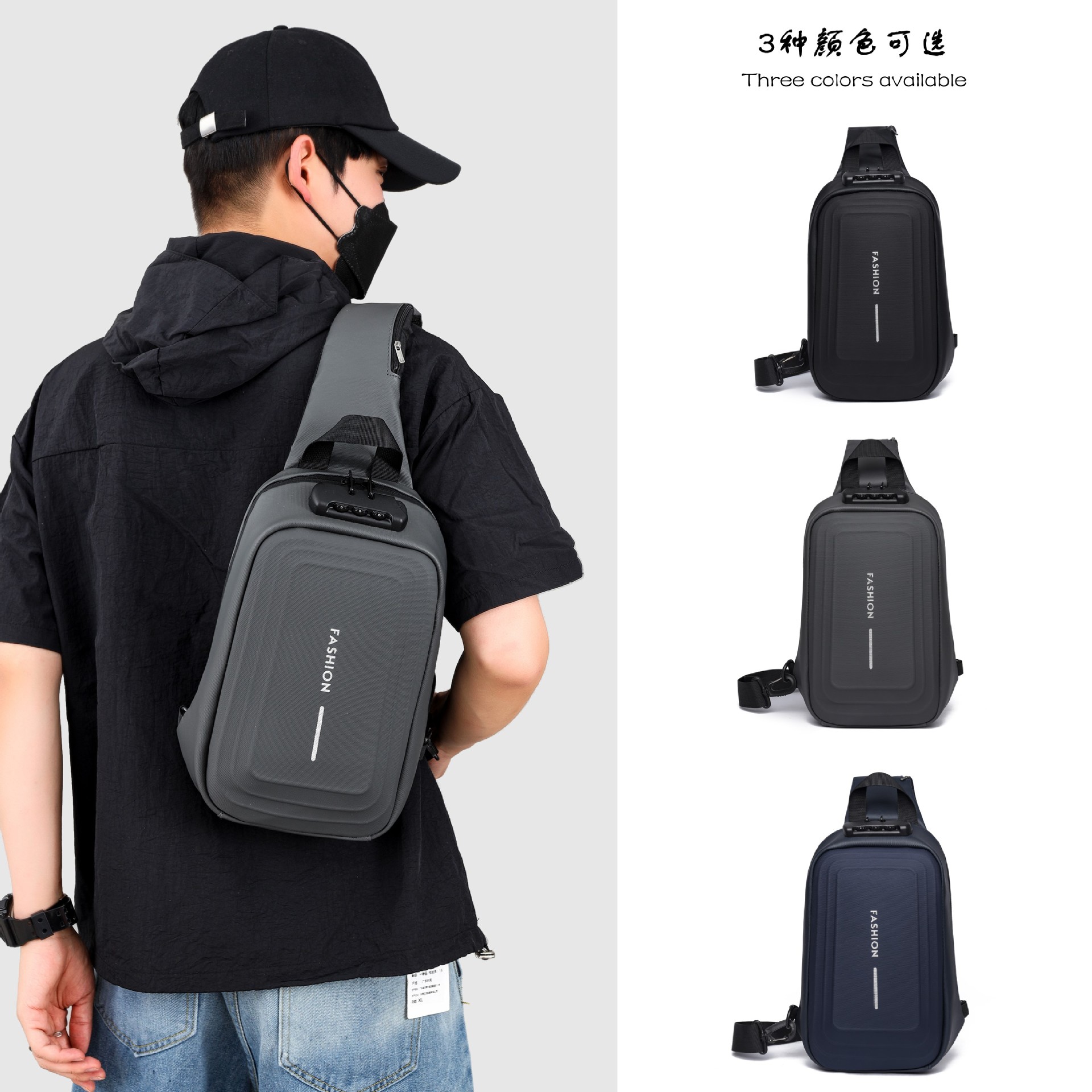 2024 Spring Sports chest backpacks, cross-border wholesale USB charging port bags, men's crossbody bags, fashionable single-shoulder bags details Picture