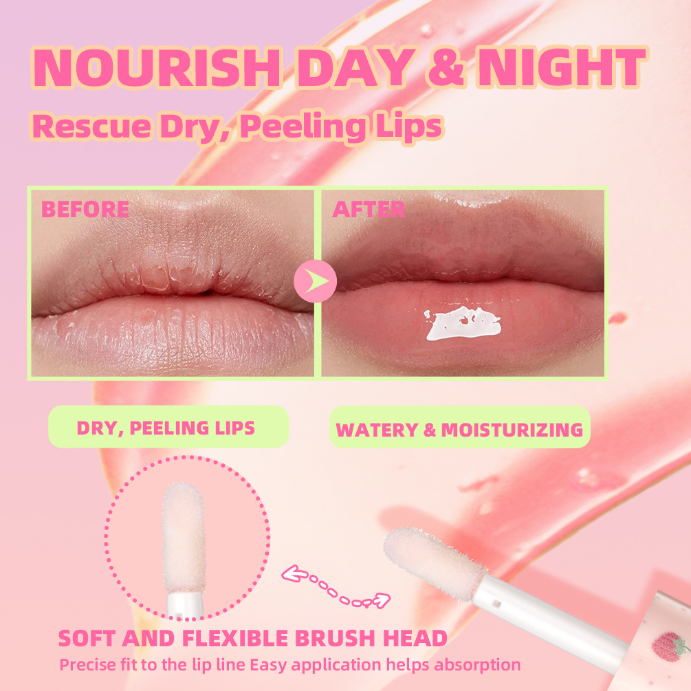 QIBEST Cross-border Mirror Lip Oil Fruit-flavored Moisturizing, Nourishing, Repairing, Translucent and Anti-dryness Lip Cracking Honey Makeup details Picture