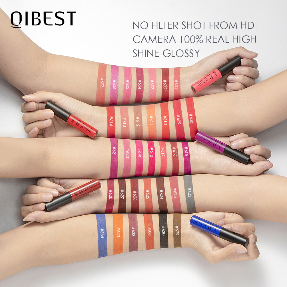 qibest 34-color matte non-stick cup Non-fading Lip Gloss Matte liquid Lipstick Makeup Specification drawing
