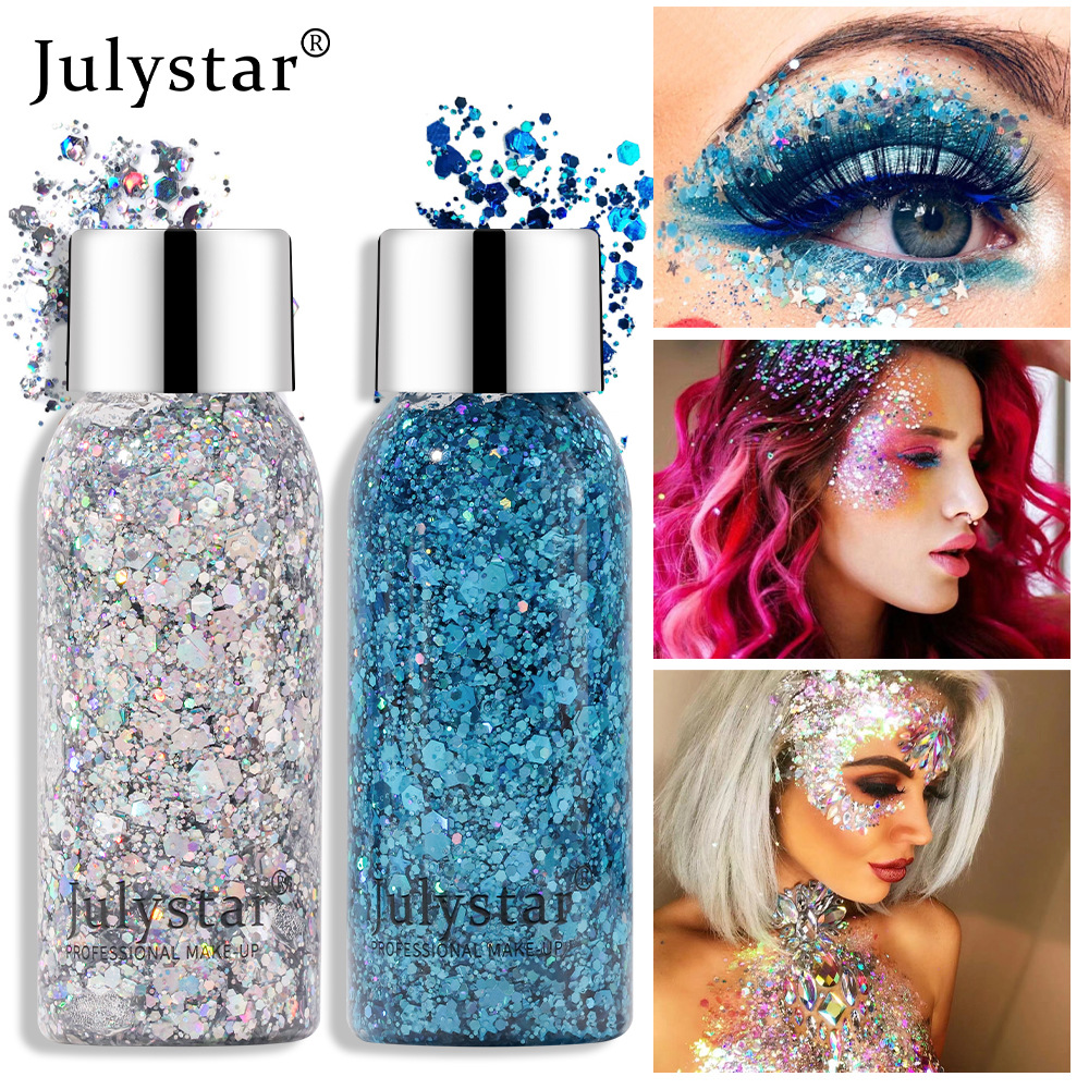 Julystar Beauty Stage Makeup Glitter Eyeshadow Liquid Facial and Body Sequin Gel Liquid Eyeshadow details Picture