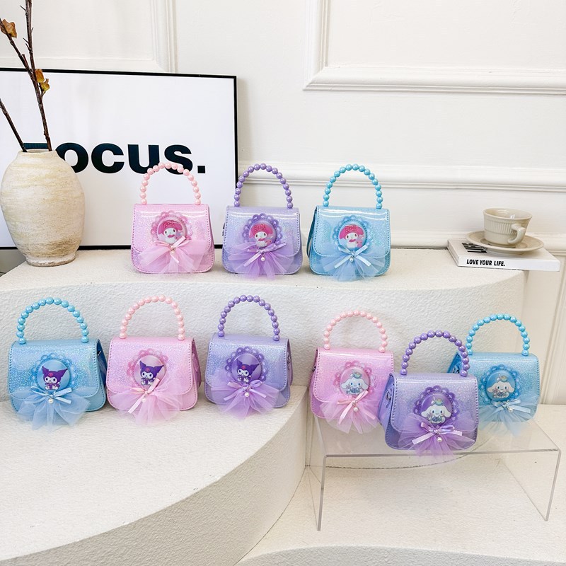 New children's single-shoulder bag for girls, Kuromi Cinnamon Dog handbag, fashionable flash light, cute crossbody small bag Specification drawing