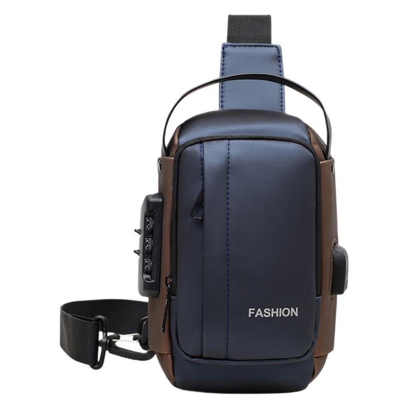 New water-resistant crossbody bag, men's crossbody backpack, men's motorcycle and mobile phone bag, commuting password lock chest bag Item Picture