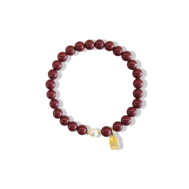 Natural pearl Blessing brand cinnabar bracelet for women, a niche purple gold sand beaded bracelet, original and high-end imperial sand bracelet 81 full figure