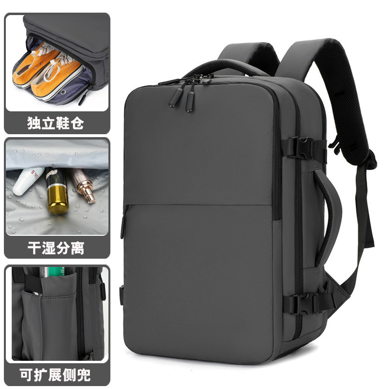 New cross-border leather film backpack for men's business travel, dry and wet separation, large-capacity multi-functional computer bag full figure